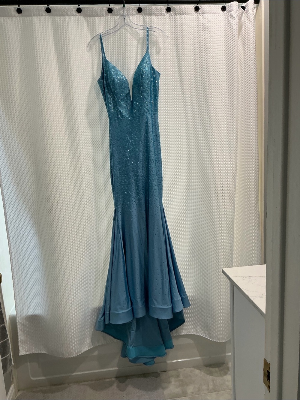 Spaghetti Strap Light Blue Mermaid Prom Dress